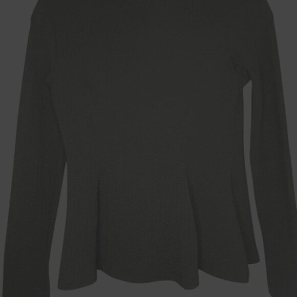 DIVIDED BABYDOLL Black Long Sleeve Top Subtle Chevron Peplum Scoop Neckline - Picture 3 of 9